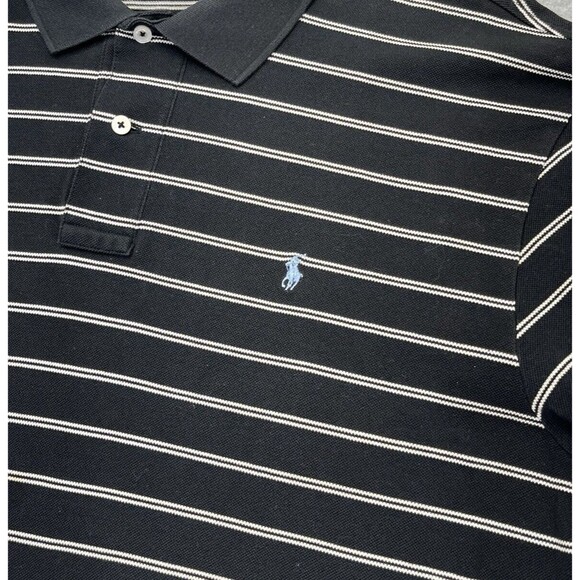 Polo by Ralph Lauren Black White Striped Mens Large L Light Blue Pony SS - Picture 4 of 8